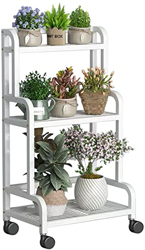 Mehrschichtiger Pflanzenständer, Weiß Metall Blumentopfhalter Blumentreppen, Innen Außen Pflanzgefäß Display Regal, Blumenhalter Blumenregal mit Rädern und Bremsen (Size : 80x40x107cm)