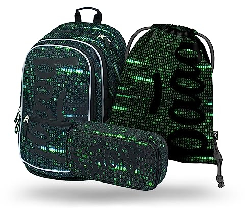 Baagl Schulrucksack Set Jungen 3 Teilig, Schultasche für Grundschule Volksschule, Grundschule Ranzen mit Brustgurt, Ergonomischer Schulranzen (Numbers)