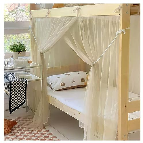 LONONE Moskitonetz Himmelbett Vorhänge für Bett mit Baldachin, einfach, für Etagenbett unten, Vorhang, Himmelrahmen für Studentenwohnheim, Beige, 90 cm