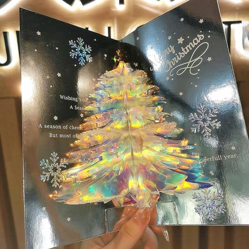 gugululu 3D Weihnachtsbaum Grußkarte, Glitzer Weihnachtsbaum Pop Up Weihnachtskarte mit Umschlag Kristall Weihnachten Dreidimensionale Karte Winter Urlaub Karte Geschenk für Neujahr Xmas