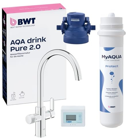 BWT AQA drink Pure 2.0 Wasserfilter Wasserhahn Untertisch System | inkl. Filterkartusche Protect, inkl. Armatur, Kalkschutz, filtert Chlor & Kalk, schützt Haushaltsgeräte