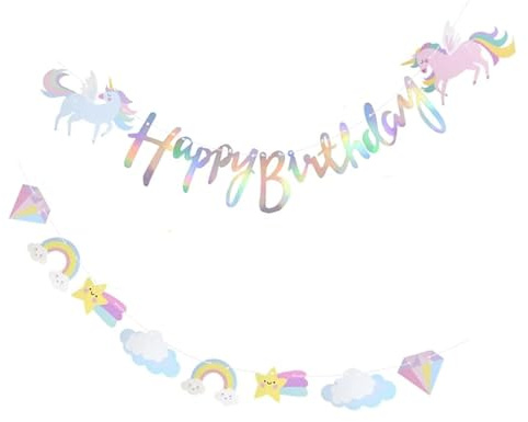 Happy Birthday Banner Einhorn Das Die Flagge Zieht Buchstabenbanner Geburtstag Girlande für Erwachsene und Kinder Geburtstag Party(Gold)