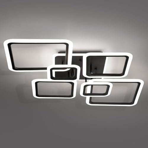 SEABLE Modern Ceiling Light, 36.2'' LED Dimmable Acrylic Square 6+1 Rings Ceiling Lights with Remote, Black Flush Mount Ceiling Light Fixture for Low Ceiling Bedroom Living Room Dining Room, 130W