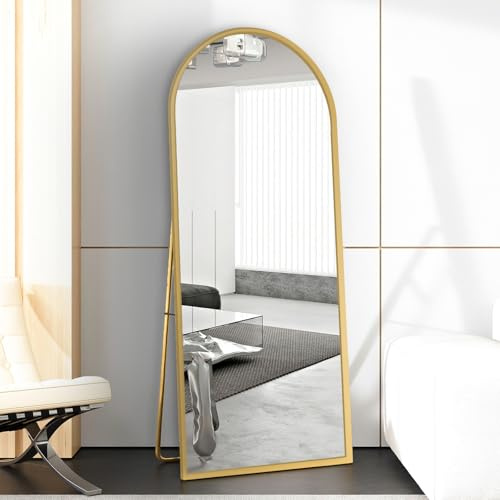 AUFHELLEN Bogenspiegel Ganzkörperspiegel 180x80cm, Gewölbter Standspiegel | Gold Rahmen aus Aluminiumlegierung, Gehärtetes Glas, Stehend, Lehnend, Hängend an der Wand, für Schlafzimmer Wohnzimmer Flur