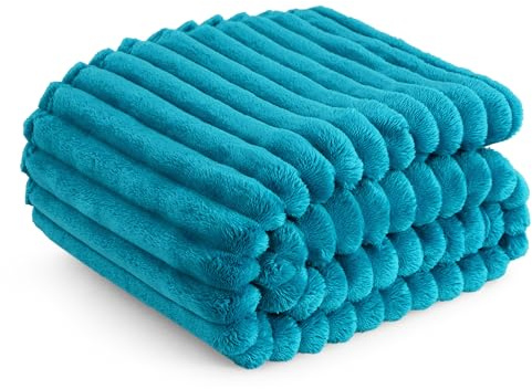 BEDSURE Kuscheldecke für Zimmer Deko - Wolldecke & Fleecedecke, Sofadecke, Weiche Warme Grobe Korddecke für Couch, Geschenke für Frauen, Tagesdecke, Blaugrün, 150 x 200 cm