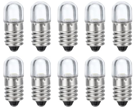 sourcing map 12V/0.04A E10 Mini LED Light Bulbs, 10Pcs Miniature Screw Bulbs Flashlight Bulbs for Scientific Experiment Lighting DIY Accessories, Cold White Light
