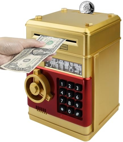 HUSAN Elektronische Spardose für Kinder, Spardose Passwort Sparschwein Spielzeug Festival Geburtstag Geschenke für Kinder (Golds)