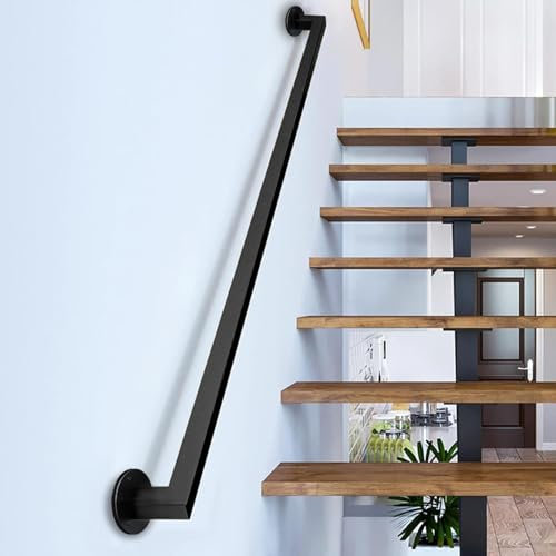 Gorssen 120cm Handlauf,schwarz Vintage Schmiedeeisen Treppengeländer for den Innen Außen, Wandhandlauf Wohnung Draußen Handläufe Treppen Handlauf Geländer Bausatz Balkon Brüstung Stange