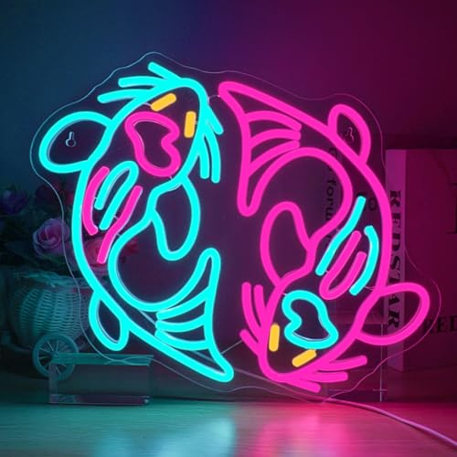 Horseneon Koi Fish - Panneau néon en forme de poisson - Panneau LED néon - Pour décoration murale - À intensité variable - Pour aquarium, chambre à coucher, restaurant, fête, magasin