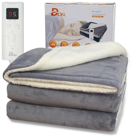 DOEL Electric Blanket Throw, 180x130cm Flannel Sherpa Heated Throw Blanket With 9 Heating Levels And 5h Auto Off Timer, Machine Washable Electric Overblanket Suitable For Sofa, Office