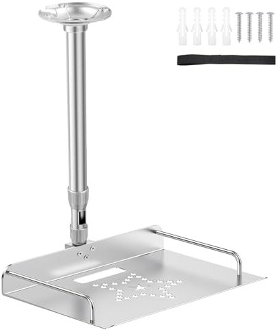 YedZen Support de projecteur, plateau 33 × 21 cm réglable en hauteur 30 à 60 cm en alliage d'aluminium guide-câbles caché pour projecteur, support de plafond, routeur universel pour plafond et mur