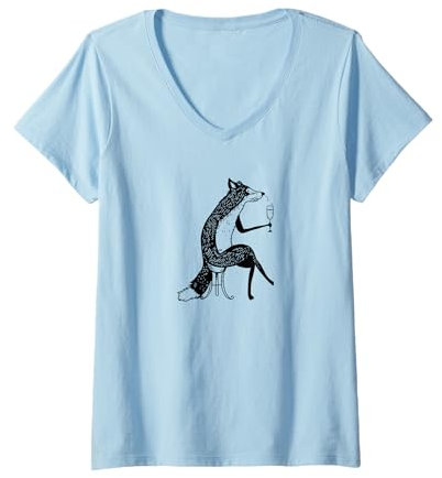 Femme Fox lève une coupe de champagne mousseux et fait éclater le champagne T-Shirt avec Col en V