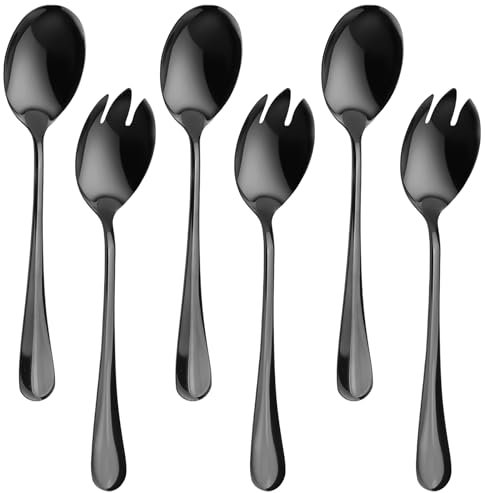 6 Stück Salat Besteck Salatlöffel Edelstahl Salatgabel Spülmaschinengeeignet Salatbesteck Edelstahl Vorlegebesteck, Antihaftwirkung, für Dessert Nudelgeschirr, für Familiencamping, Hotels und Picknick