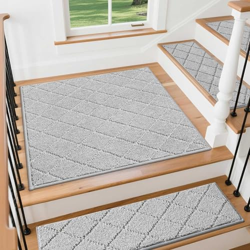 COSY HOMEER 1 Pièce Tapis Marche Escalier Antidérapant, 76 x 76cm – Moquette Escalier Rutschfeste, Lavable en Machine, 100 % Polyester, Dos TPE, Gris
