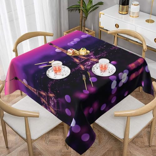 Sefzcxdn Tischdecke mit Paris-Druck, abwischbar, quadratisch, waschbar, Polyester-Tischdecke für Küche, Esszimmer, Party, Picknick, 137 x 137 cm, Rosa