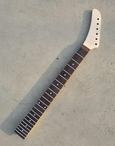 Linkshänder Gitarrenhals Ersatz Für Banana Style Head DIY Ahornhals Mit Palisander Griffbrett 25,5 Ih Mensur Geschraubt An Der Ferse, Silver, 22fret 25.5inch-BTM Adjust