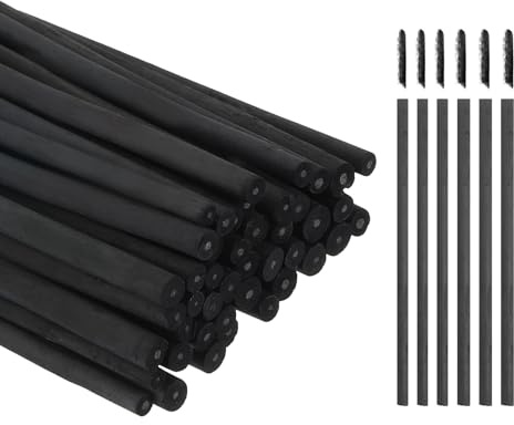sourcing map Willow Charcoal Sticks, 2-4mm / 4-5mm Willow Charcoal Pencils Soft Sketch Vine Art Supplies Set for Drawing Sketching Shading Painting Artists (Black, Pack of 50)