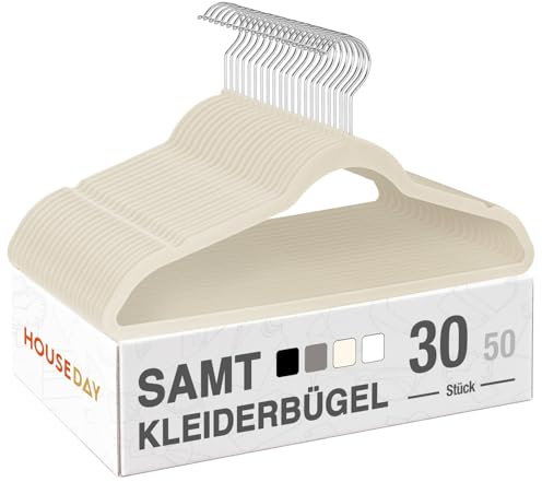 HOUSE DAY klädgalgar i sammet set om 30 stycken, klädhängare platsbesparande, galge halkfri och sammetshängare smal med 360° vridbar krok, för skjortor, kostymer, rockar, tröjor, byxor, beige