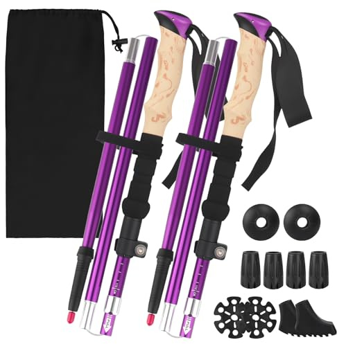 WUSUPU Walking Stöcke Damen,Walking Stöcke Faltbar 115-135cm,Nordic Walking Stöcke,Teleskop Wanderstöcke Aluminium,für Damen und Herren,leicht & ausziehbar,mit Gummipuffer,für Trekking und Wandern