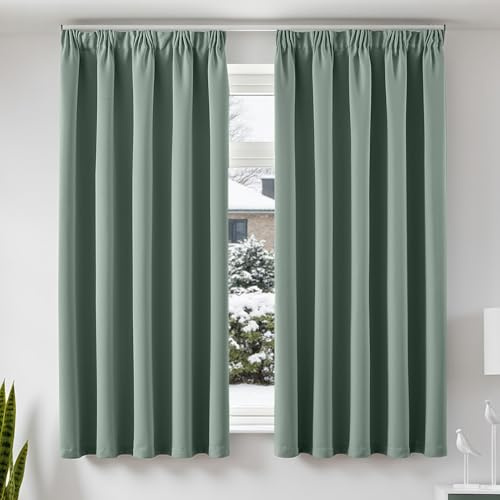 TOPICK Gardinen Vorhänge Verdunklungsvorhänge 2er Set H175xB140 Salbeigrün | Gardinen mit Kräuselband Wohnzimmer modern Vorhänge Blickdicht Schlafzimmer Blackout Curtains verdunkelung Fensterdekoration