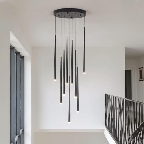 HYQJUNE Moderna Lampada A Sospensione A LED Dimmerabile Lampadario Soggiorno Lampada Da Scala Metallo Luci Pendenti Sala Da Pranzo Lampada Da Cucina Altezza Regolabile Lampade(9 Lights)