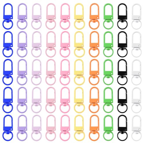 Ferizzia 50 Stück Mini Bunt Karabiner Schlüsselanhänger, Bunt Drehbarer Schwenker Schlüsselanhänger, Zinklegierung Karabiner Drehbar, für Schlüssel, DIY Zubehör, Bastelarbeiten, Taschenzubehör