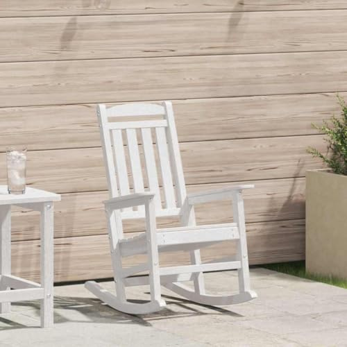 QJBSAVVA Garten Schaukelstuhl Weiß aus Naturholz 92 x 70 x 107.5 cm Wippstuhl für Terrasse Balkon und Garten Robustes Design mit UV Beständigkeit