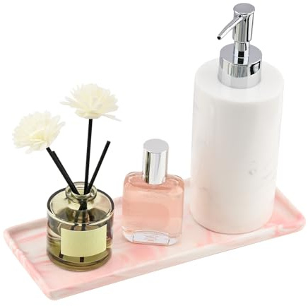 YoHyien Vassoio in ceramica, organizer per vassoio da bagno, piatto decorativo per comò, piatto rettangolare per gioielli, cosmetici, profumi, dispenser di sapone, candela (rosa)