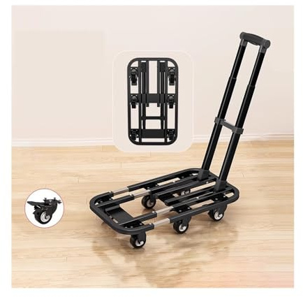 Carretilla de Mano Carro de Carga, transportador Plegable, Carro Plataforma Plana for el hogar, Equipaje portátil, exprés, Remolque pequeño Transpaleta Manual(Negro,Pequeño)