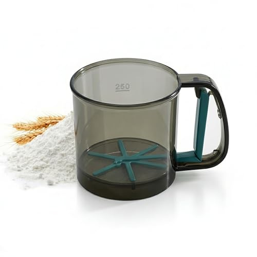 Tamizador de Harina para Una Mano, Tamiz para Harina Manual, Espolvoreador de Harina–Doble Tamiz de Acero Inoxidable para Almendra en Polvo, Azúcar Glas, Cacao en Polvo, Canela en Polvo (sencillo)
