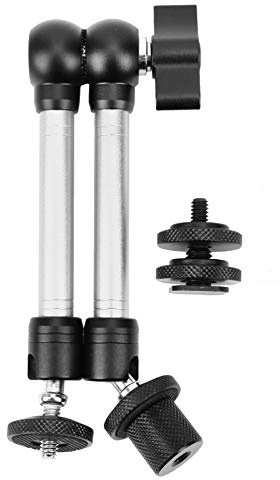 11in Adjustable Universal Arm Base Holder Stand, Magic Arm Metal with 1/4in Screw, 360° Rotatable Aluminum Alloy Camera Mount for LCD Monitor Light, Includes Adapters for Cold Shoe (11 inches silver)