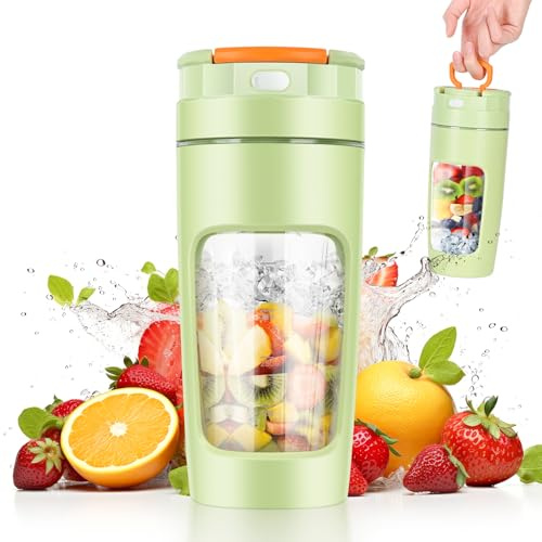 500 ML Batidora portátil, Mini Licuadora, Minibatidora con Cuchilla de Acero Inoxidable de 6 Puntas, Batidora Multifunción, taza de exprimidor recargable por USB para hogar/oficina/exteriores (Verde)