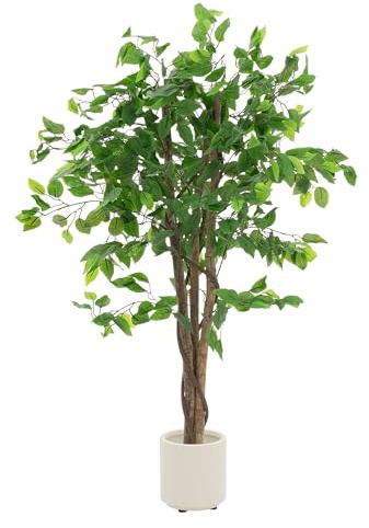 ML-Design Ficus Pianta Artificiale, 120 cm, piante artificiali, grande come una vera, finta pianta da interno con tronco naturale in legno in vaso, piante decorative in plastica per interni ed esterni