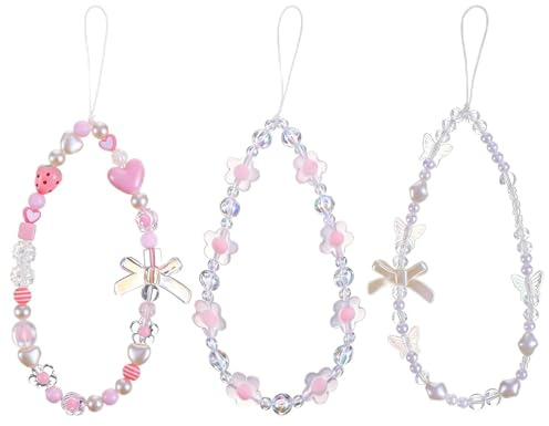 Gsbnjuy 3 Pcs Beaded Phone Wrist Straps Phone Camera Charm Cute Butterfly Bow Flower Lanyard Bracelet Aesthetic Lanyard Keychain Wristlet for Cellphone Bag Keychain Decor Accessories Valentine | Cute Butterfly Bow Flower Lanyard Bracelet, Aesthetic Lanyard Keychain Wristlet, Bag Keychain Decor, Accessories Valentine