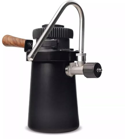 Stovetop Milk Frother and Coffee Foam Machine with 2 Steam Nozzles, Pressure Gauge and Detachable Wooden Handle for Cappuccino Latte Induction Hob Use