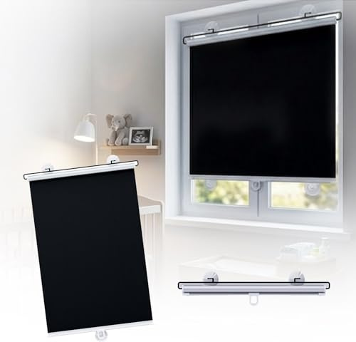 Verdunkelungsrollo Saugnäpfen, Rollos Für Fenster Verdunkelung Ohne Bohren, Thermorollo Fensterrollo Für Balkontüren - Verdunklungsrollo Leicht Zu Installieren(W75*H200cm)