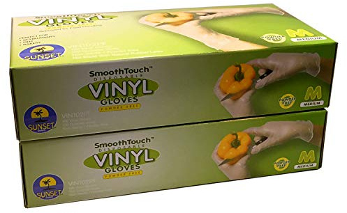 200 Disposable Vinyl Gloves, Non-Sterile, Powder-Free, Smooth Touch, Food Service Grade, Medium Size [2x100 Pack]