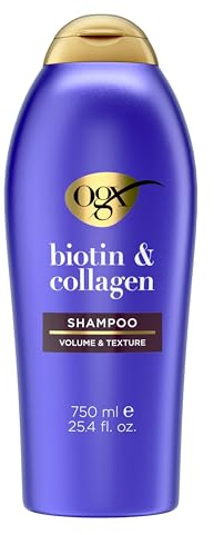OGX Thick & Full + Biotin & Collagen Volumizing Shampoo, Nutrient-Infused Hair Shampoo with Vitamin B7 Biotin Gives Hair Volume & Body for 72+ Hours, Sulfate-Free Surfactants, 25.4 fl. oz