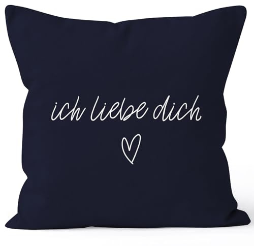 MoonWorks Kissenbezug Kissenhülle Ich Liebe Dich Liebe Love Geschenk Deko-Kissen Baumwolle Navy 40cm x 40cm