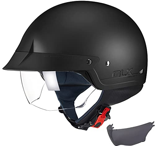 GLX M14 Open Face Motorcycle Helmet - Matte Black, Large - DOT Approved