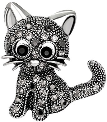 LUOEM Damen Brosche Katze Kristall Ansteckernadel Pins Frauen Mädchen Kleid Schal Zubehör (schwarz)