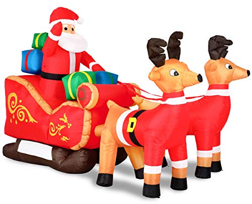 MONZANA® Papá Noel Inflable Trineo Renos 240cm Luces LED Decoración Figura Navidad Exterior Hinchable