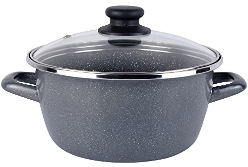 MAGEFESA K2 Gransasso. Casseruola 24 cm + coperchio in vetro. Esterno Grigio Modellato. Antiaderente Fisura Pietra, Adatto a tutti i tipi di cottura, Speciale induzione. 50% di Risparmio energetico.