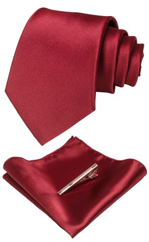 JEMYGINS Herr satin slips set slips & näsduk & slipsklämma, Bourgogne, M