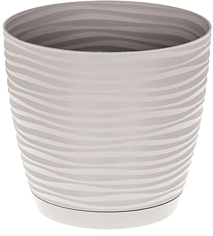 KORAD 3D Sahara Plant Pots with Matching Saucers. Decorative Planters with Drainage Holes for Indoor and Outdoor. Available in 7 Sizes and 8 Colours- (H 9.8 in(25 cm) - D 10.6 in(27 cm), Light Grey)