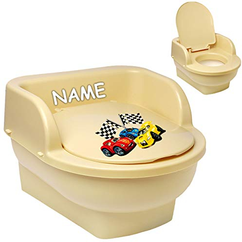 alles-meine.de GmbH Kindertoilette - Töpfchen/Nachttopf/Babytopf - mit Deckel - beige - Creme Auto - Rennwagen inkl. Name - Bieco - groß - Reisetoilette - Babytöpfchen /..