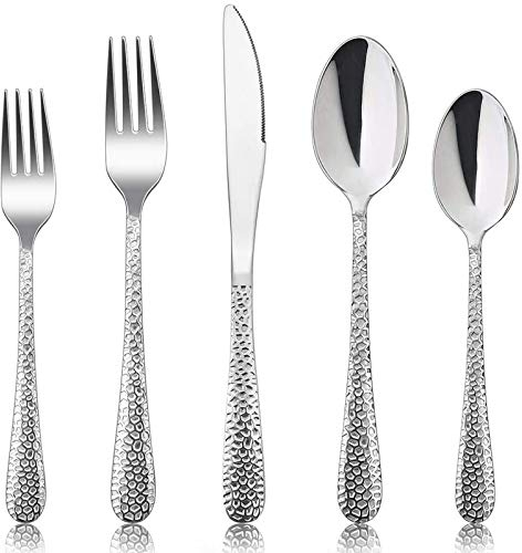 Besteck Set, HaWare 30-teilig Besteckset Edelstahl Essbesteck für 6 Personen mit Messer Gabel Löffel, Gehämmertes Tafelbesteck für Haushalt/Küche, Modernes Design＆Hochglanzpoliert - Spülmaschinenfest
