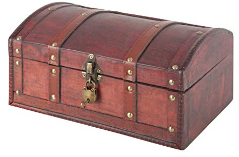 Bingo-Shop Schatztruhe Schatzkiste Holz 30 x 20 x 14,5cm Mit Deckel Verschluss Piratenkiste Geschenk-Box Verschließbar Aufbewahrungsbox Holztruhe Geldtruhe Vintage-Look