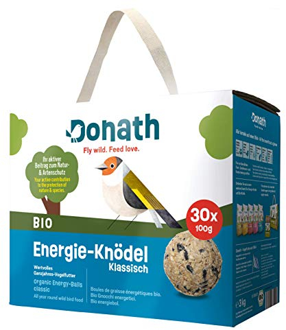 Donath Bio Energie-Knödel Klassisch ohne Netz - Meisenknödel ohne Netz - 100g je Knödel - mit kraftspendendem Fett - Ganzjahres Wildvogelfutter - unsere Manufaktur in Süddeutschland - 30er Karton