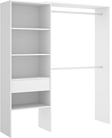 DEKIT GRUPO RIMOBEL Suit Armario Vestidor Abierto, Madera de ingeniería, Blanco, 187x160/110x40 cm